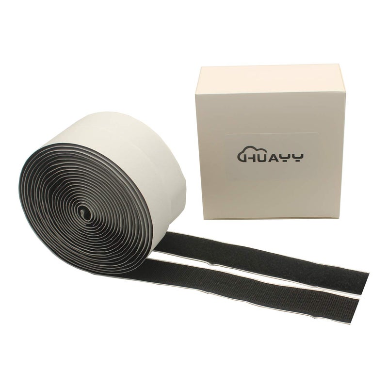 HUAYY 1 Inches Width 4.5 Yards Length | self-Adhesive Hook and Loop Style Sheets | Super Sticky Glue Nylon Patch | Strips | Tape | Fastener,Black (1in x 4.5yd) - Image 1